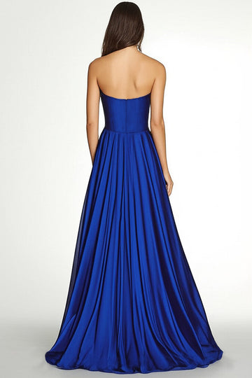 Robe formelle plissée asymétrique sans bretelles en mousseline de soie plissée Maxi A ligne